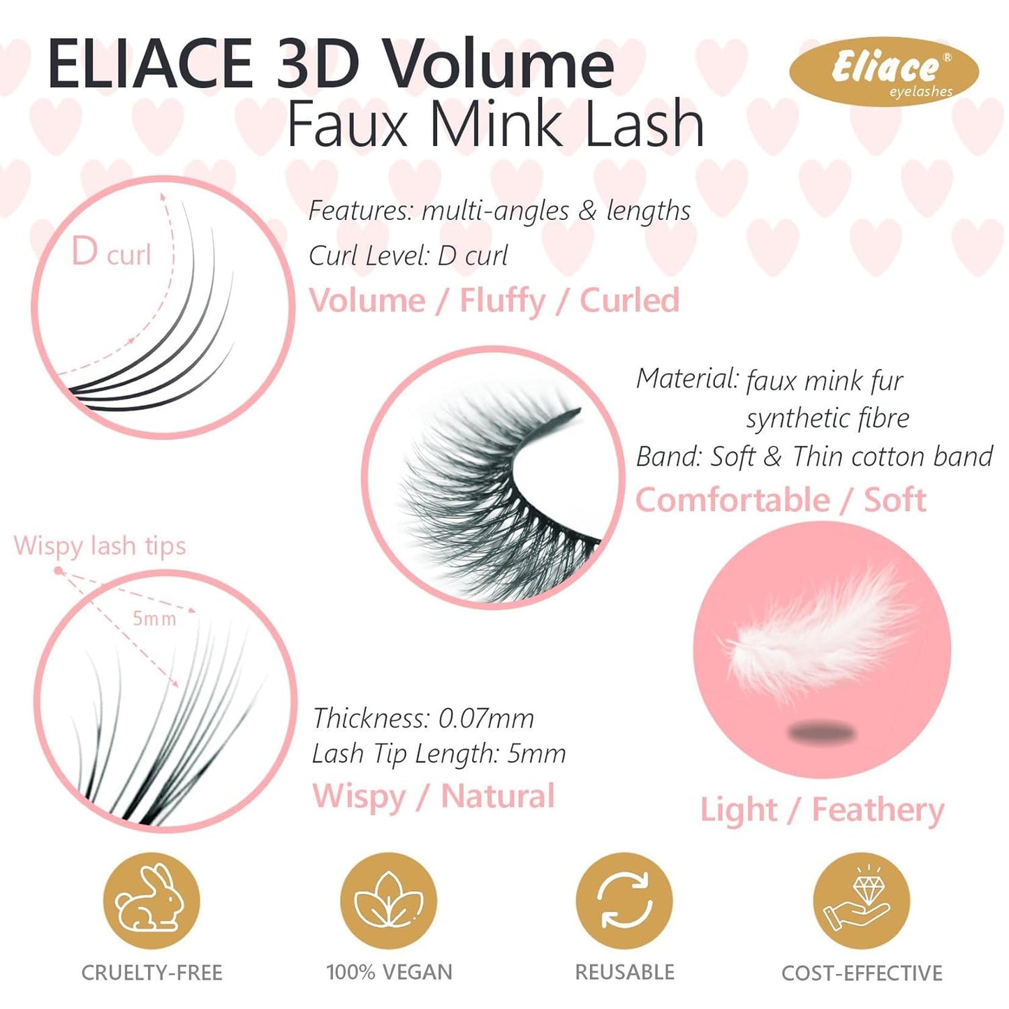 Eliace Eyelashes, (50 Pairs,5 Styles) Luxurious Faux Mink Lashes Natural Look Wispy Fluffy Handmade Cat Eye False Lash Pack, False Eyelashes Set, Fake Lashes Strips, Makeup Fake Eyelashes Pack