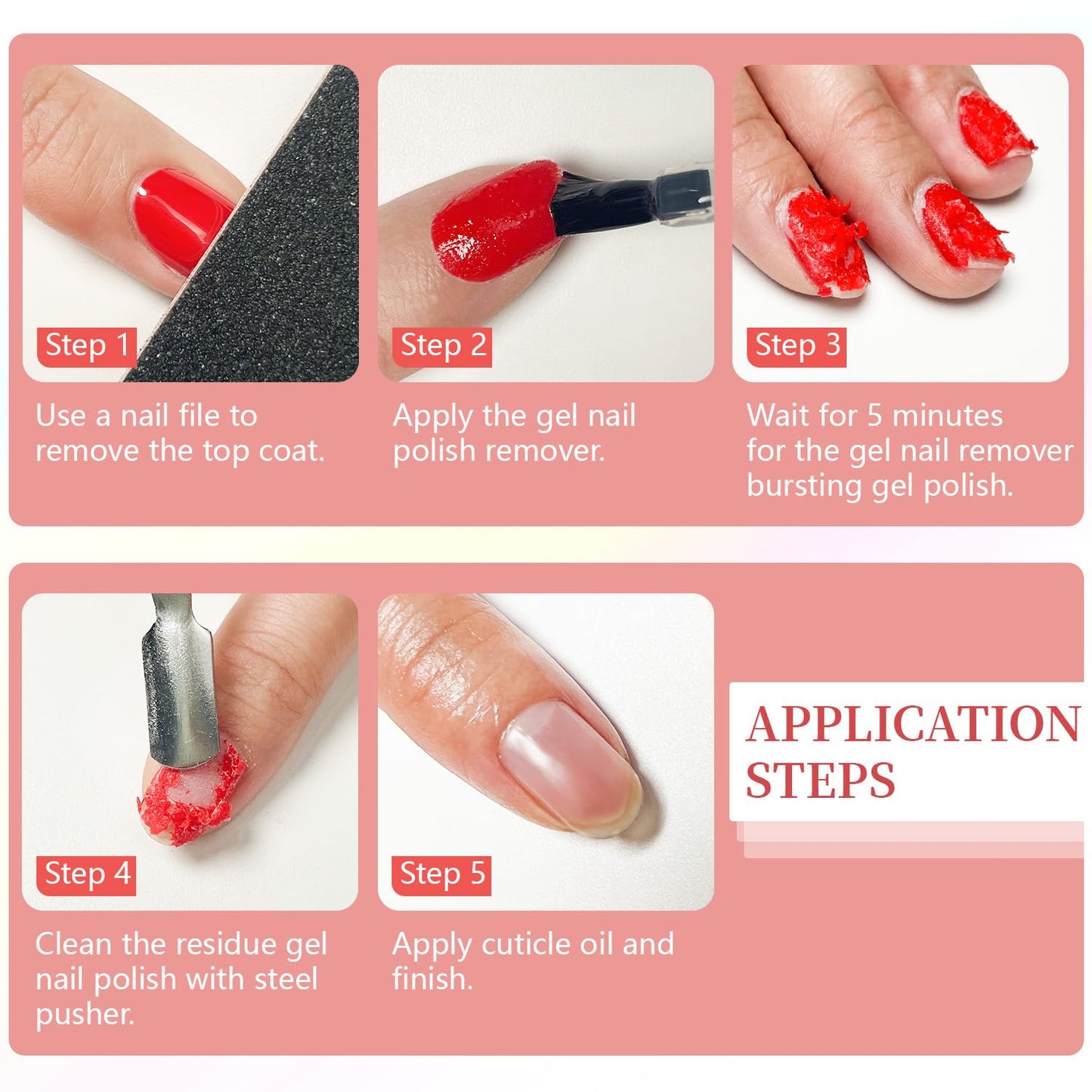 JODSONE Gel Nail Polish Remover 2Pcs Gel Nail Polish Remover 3-5 Minutes Gel Remover Quick