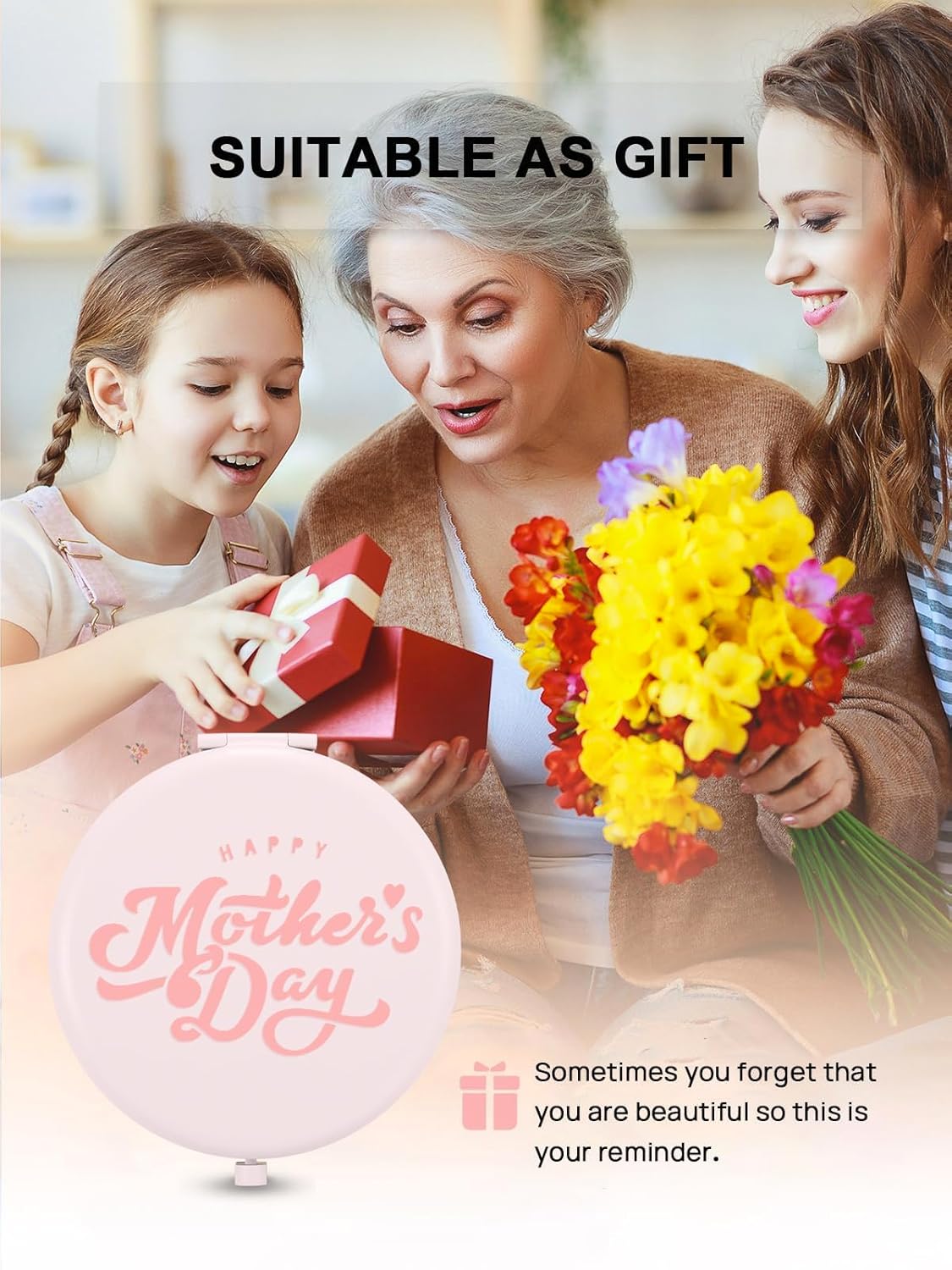 Compact Mirror Bulk, Set of 2 Double-Sided 1X/2X Magnifying Purse Pocket Makeup Mirrors(Round, Pink Marshmallow)