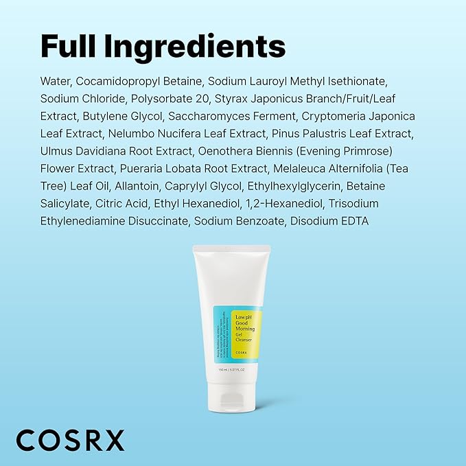 COSRX Low pH Good Morning Gel Face Cleanser, 5.07 fl oz, BHA Face Wash, Daily Mild Face Cleanser for Sensitive Skin, PH Balancing, Korean Skin Care, Korean Face Wash, Stocking Stuffers,Gifts For Women