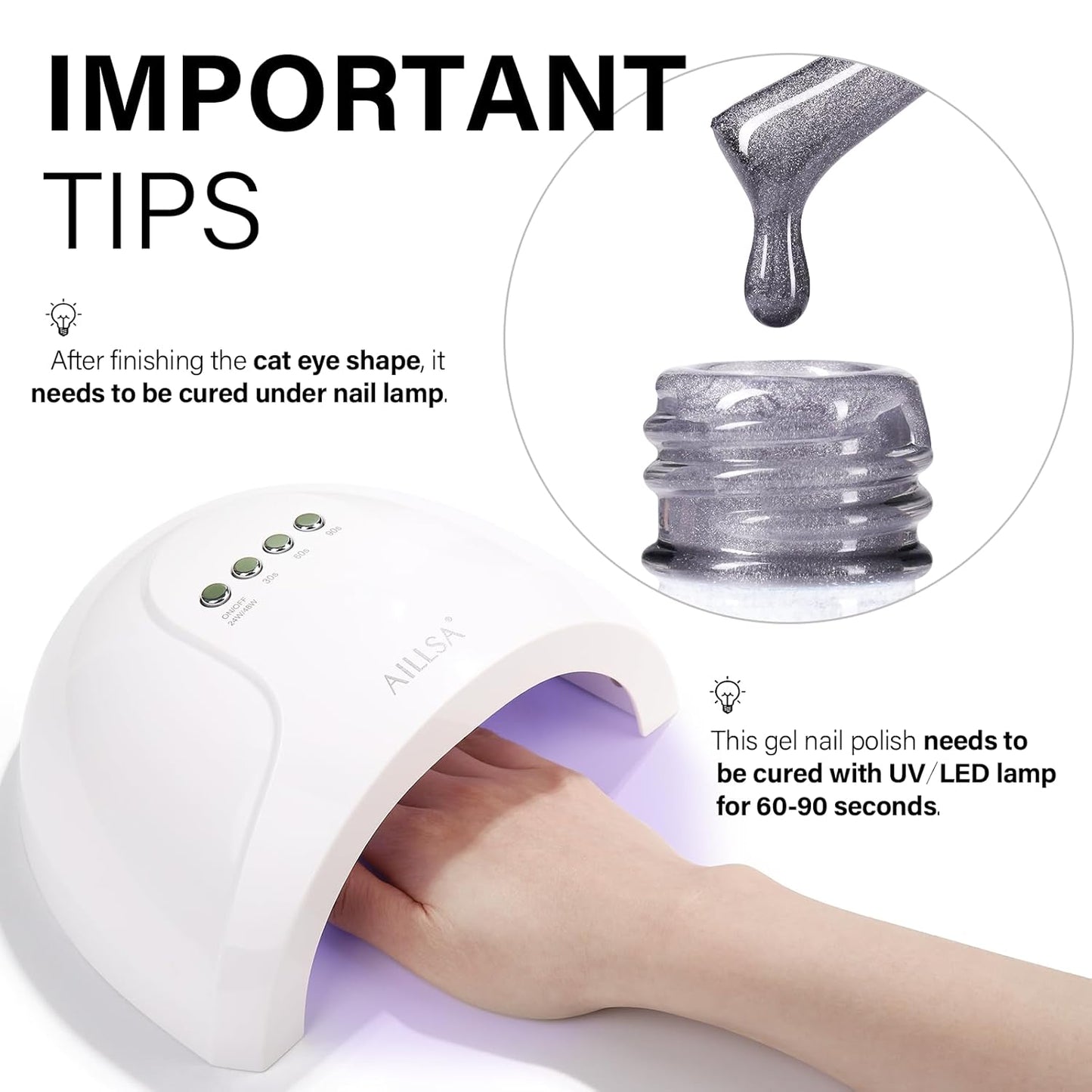 AILLSA Silver Cat Eye Gel Nail Polish Gray Glitter Crystal Polish with Magnet, Shimmer Clear Sparkle Nail Polish Reflective Translucent Jelly Color U V Gel Salon DIY at Home 0.5 OZ GF18