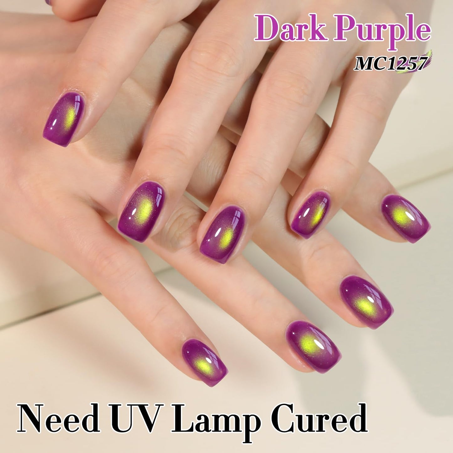 Double Rhythm 0.5 OZ Cat Eye Gel Polish with Magnet 15ML Holographic Glitter Shimmer Translucent Jelly Color Magnetic Nail Polish Salon DIY at Home (Golden Purple-MC1257)