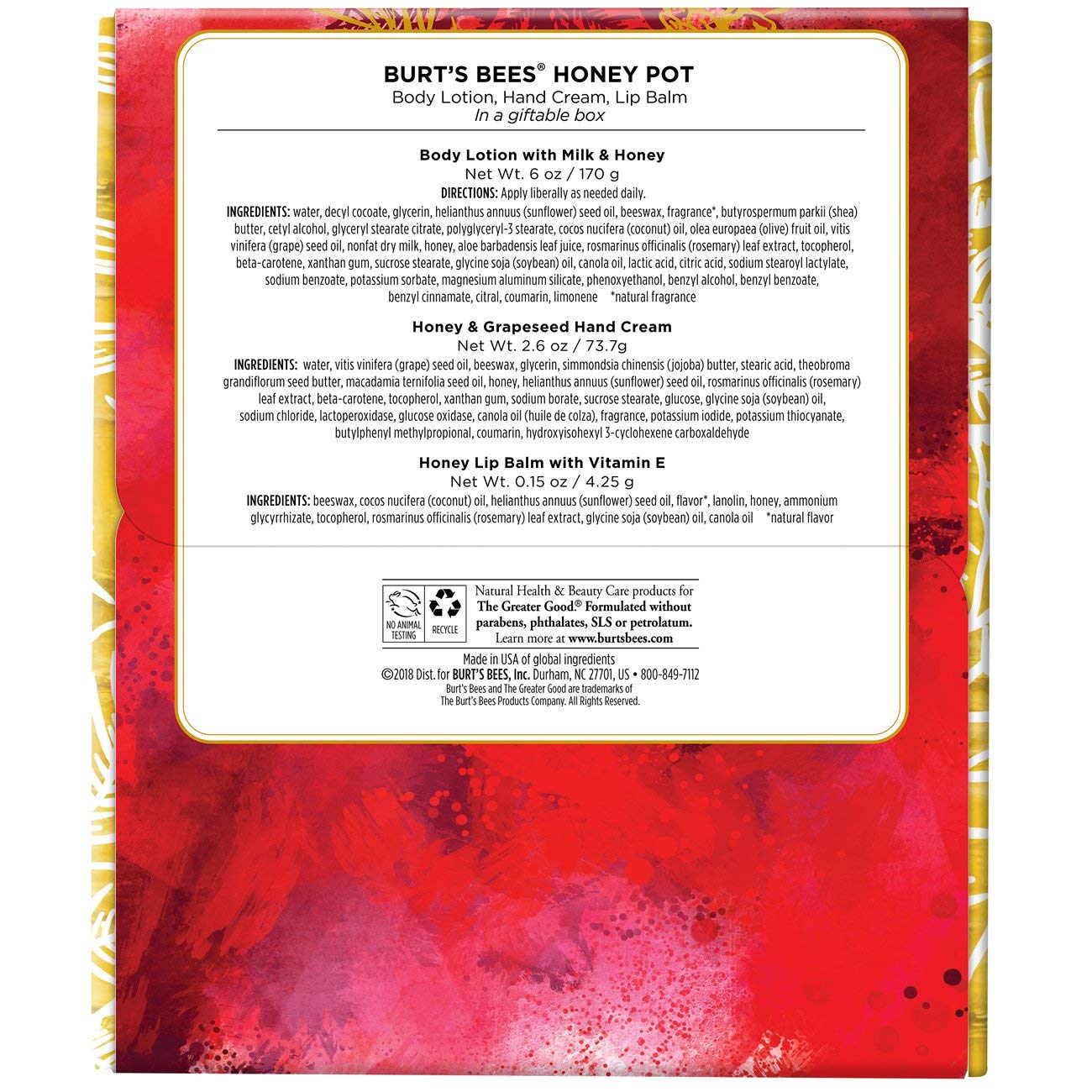 Burt's Bees Honey Pot Holiday Gift Set, 3 Honey Skin Care Products - Milk & Honey Body Lotion, Honey & Grapeseed Hand Cream and Honey Lip Balm