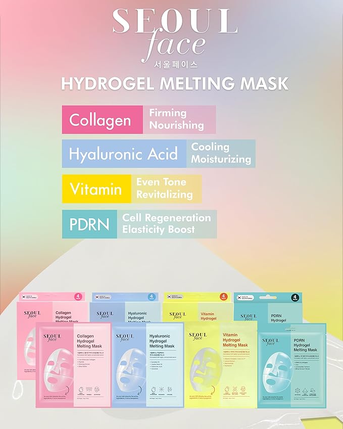 DERMAL SEOUL FACE PDRN Hydrogel Melting Mask 4ea - Korean Overnight Face Mask with 5% Salmon PDRN - Skin Barrier Repair, Regeneration & Sensitive Skin Care - Korean Skincare