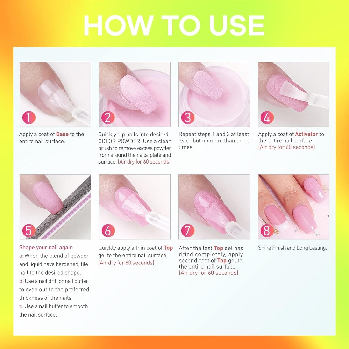 AZUREBEAUTY Dip Nails Powder Starter Kit, Summer Bright Pink Green Series Friendly Acrylic Dip Powder for French Nail Art Manicure,Gift for Women,Air-dry No Nail Lamp Needed