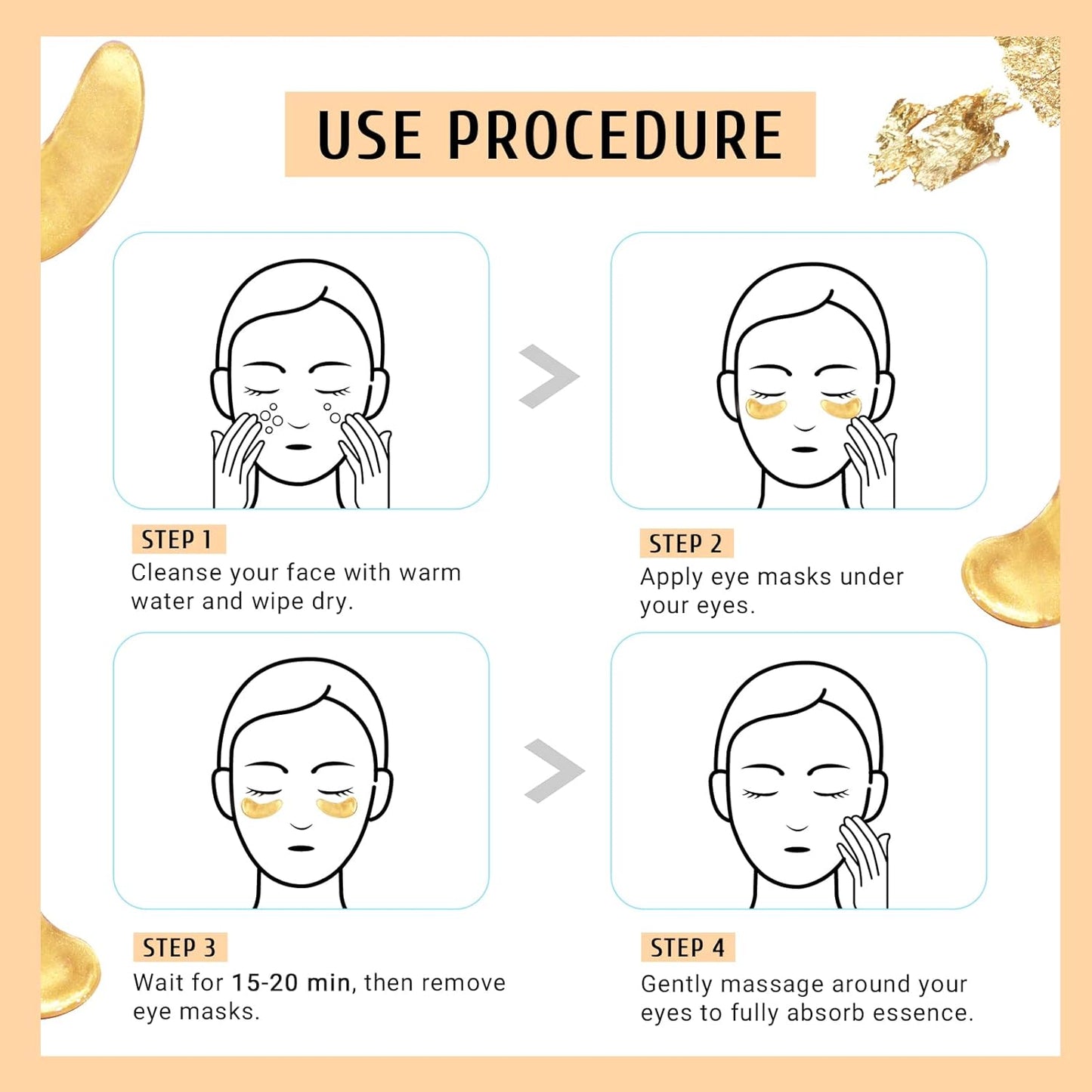 Under Eye Patchs (30 Pairs) 24k Gold Eye Mask and Hyaluronic Acid Eye Patch and Rose Eye Masks for Dark Circles and Puffiness Wrinkle Eye Bags (24k Gold)