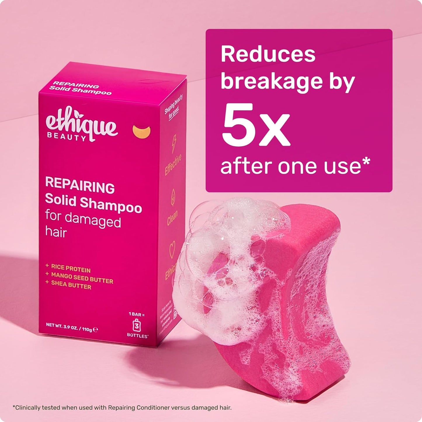 Ethique Repairing Shampoo Bar for dry, damaged hair with Rice Protein - Plastic-Free, Vegan, Cruelty-Free, 3.88 oz - Formerly Sorbet