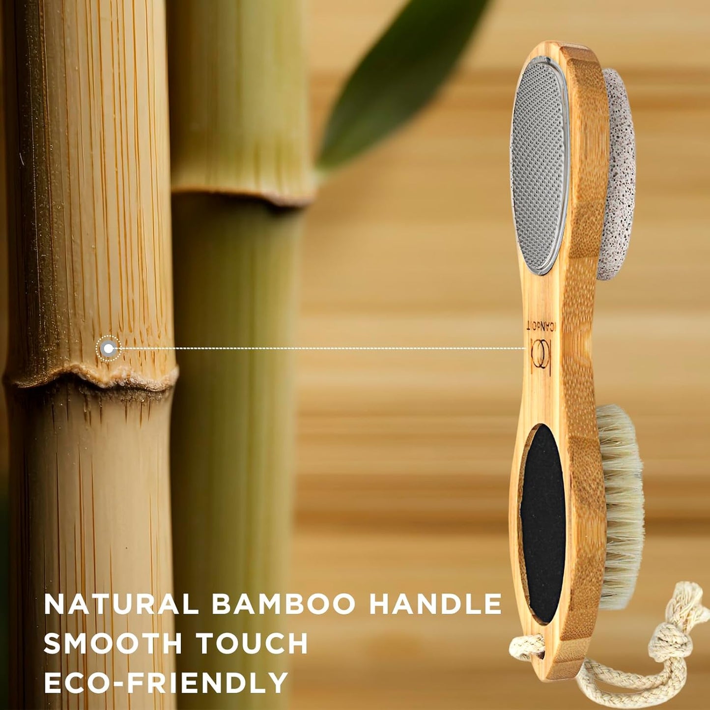 ICDI ICANdOIT Natural Bamboo Foot File Callus Remover-Multi Purpose 4 in 1 Feet Pedicure Kit with Foot Care Boar Bristle Brush,Pumice Stone,Foot Rasp,Sand Paper