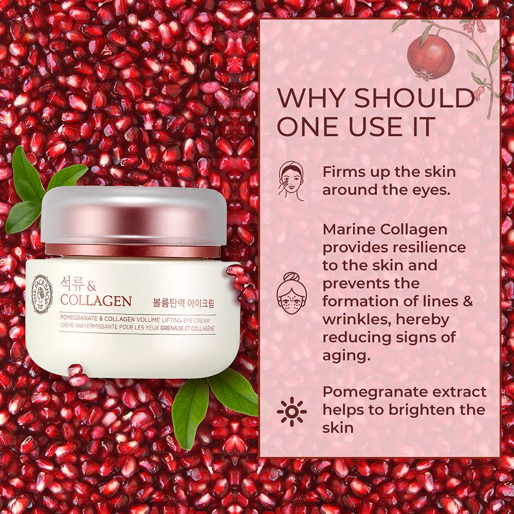 The Face Shop Pomegranate & Collagen Volume Lifting Eye Cream | Ultra-Light Eye Cream for Eye Skin Lifting, Firming & Brightening | Reduce Dark Circles | Deep Hydrating Under Eye Area, 1.69 Fl Oz