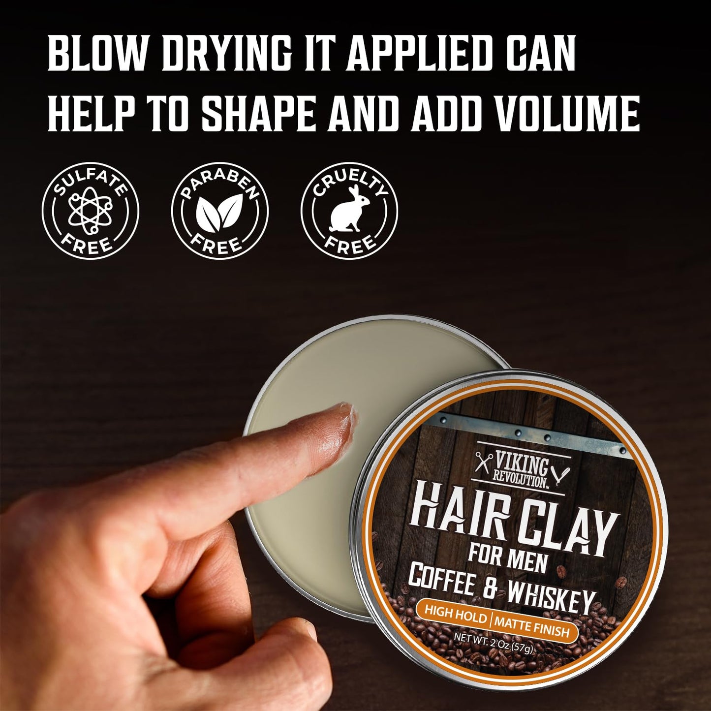 Viking Revolution Coffee & Whiskey Hair Clay for Men - Matte Finish, Texturizing Clay Pomade for Men with Jojoba Oil and Vitamin E - Effortless Hair Styling Cream - Strong Hold, Natural Finish (2 oz)