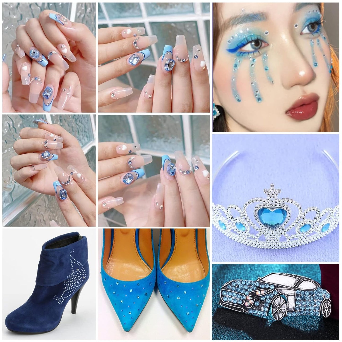 Beadsland 2880pcs Flat Back Crystal Rhinestones Round Gems for Nail Art and Craft Glue Fix,Light Blue,SS4,1.5-1.7mm