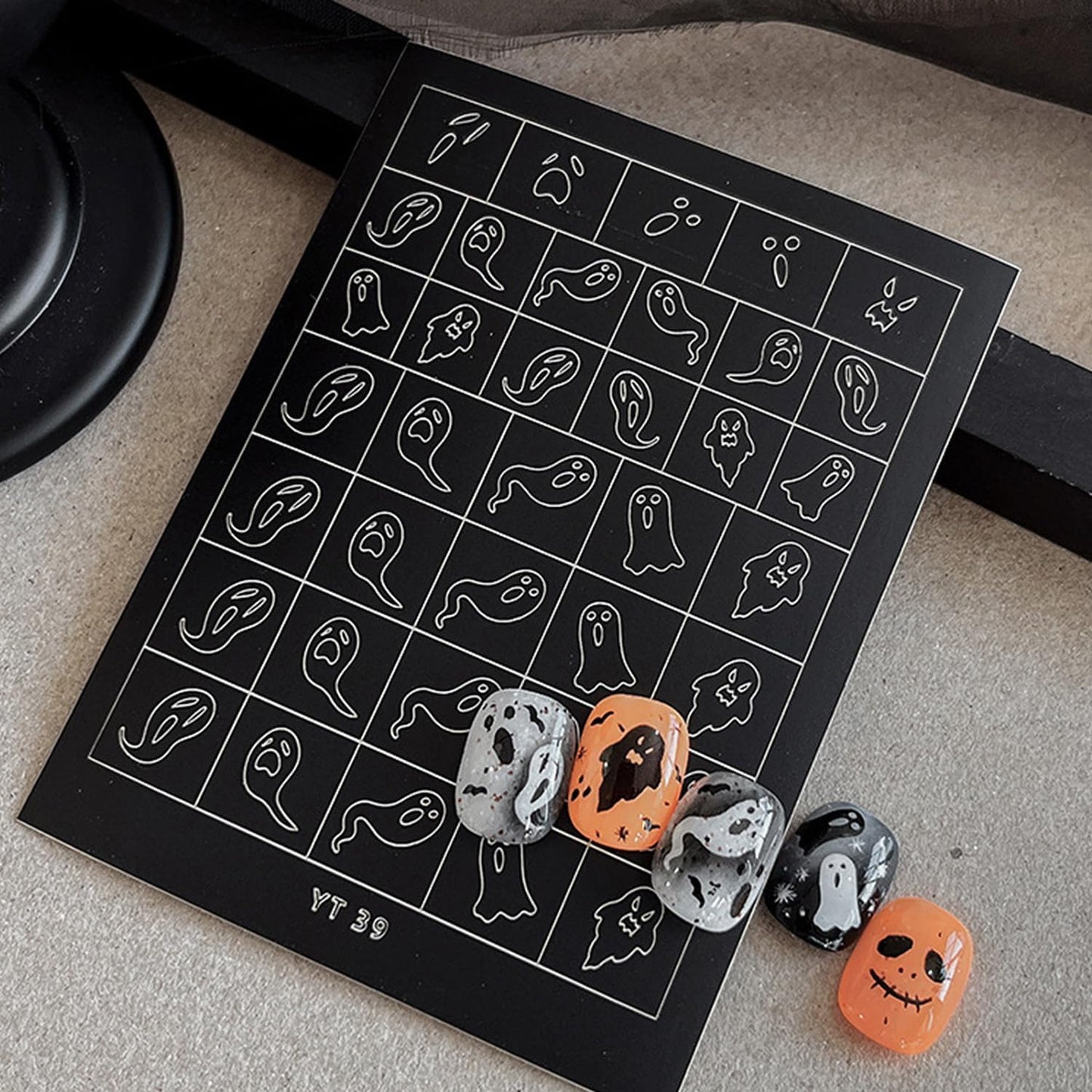 Halloween Nail Stickers Airbrush Stencils Stickers for Nail Art Self Adhesives with Skull Ghost Witch Bat Pumpkin Grimace Designs Supplies Design Nail Guide for Manicure Nails Decoration 6 Sheets