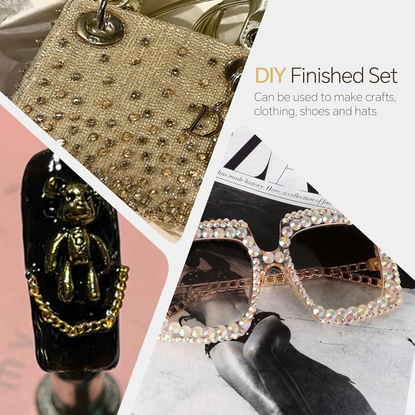 60g Gold Black Pearls Rhinestones for Crafts Mixed Size 3mm-10mm AB Color Round Half Pearls Flatback Pearl Beads and Resin Rhinestones Set for Face Art with Glue