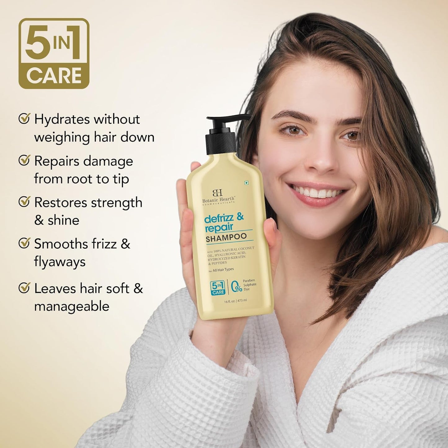 Botanic Hearth Coconut Oil Shampoo Infused With Hyaluronic Acid, Hydrolyzed Keratin & Peptides | Clarifying Shampoo To Defrizz, Repair & Strengthen Hair | For All Hair Types, 16 Fl Oz