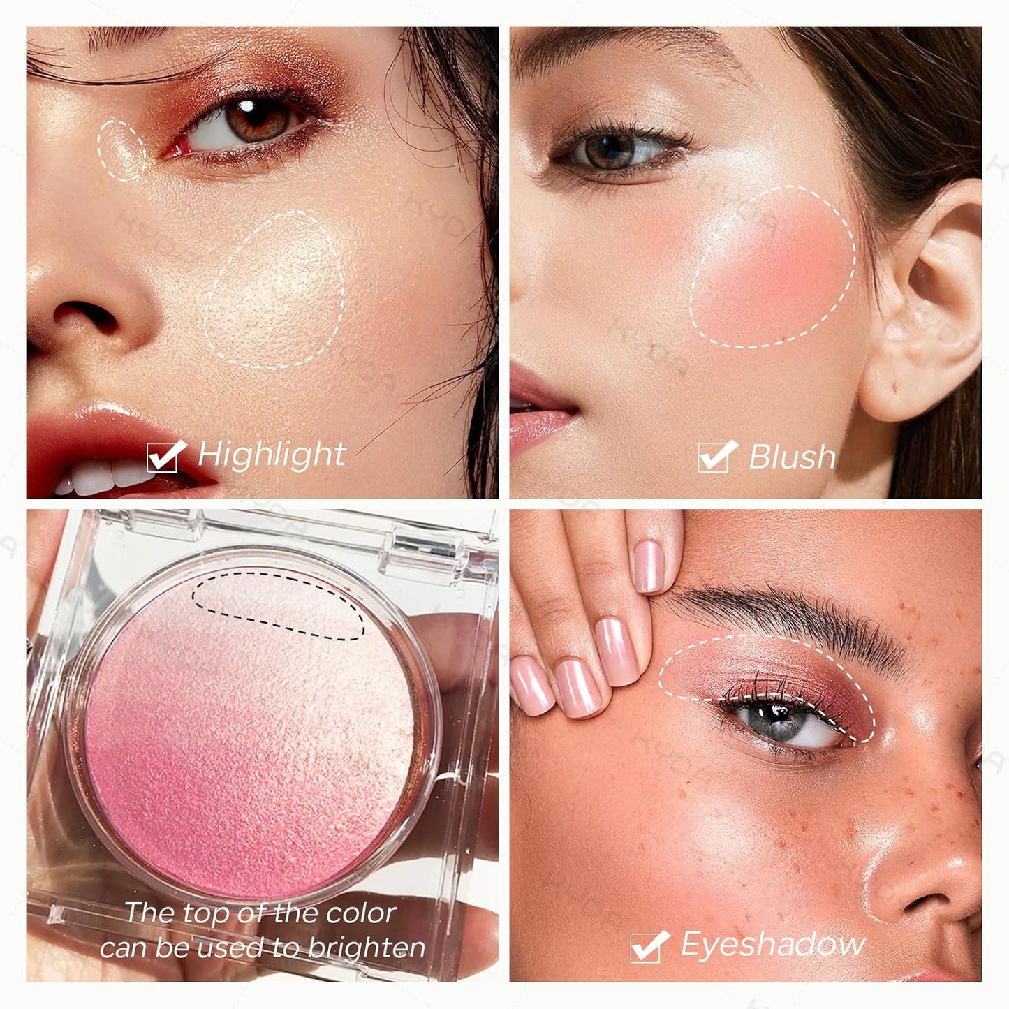 KYDA Pink Baked Blush, Pink Glow Powder for Blush and Highlighter, High Glossy Finish, Lightweight Blendable Shimmer Blusher, Multiuse Baked Powder, 0.53 oz