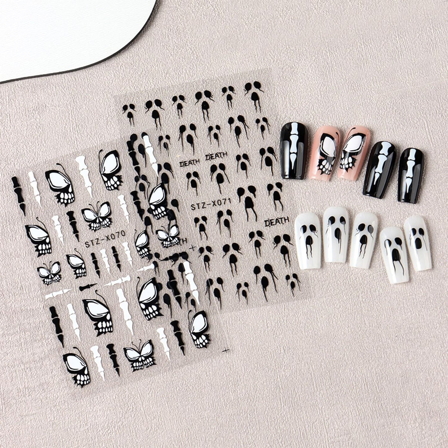 8 Sheets Halloween Nail Decals Black White Ghost Spider Web Nails Sticker Cute Pumpkin Skull Nail Art Decal Self-Adhesive Bat Blood Drop Nails Art Stickers for Women Halloween Decor