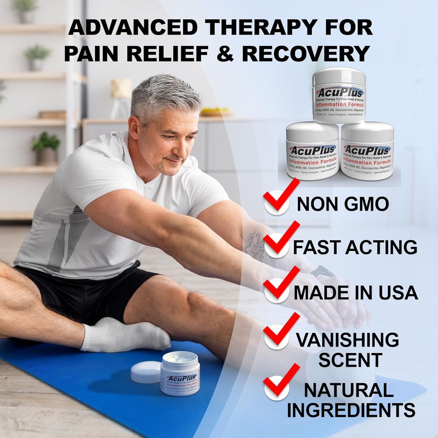 AcuPlus - Advanced Pain Relief Topical Anti Inflammatory Cream to Soothe Muscle & Joint Pain - Arthritis, Bursitis, & Tendonitis - Fast-Acting Formula with Natural Ingredients - 4 oz. each, Pack of 3