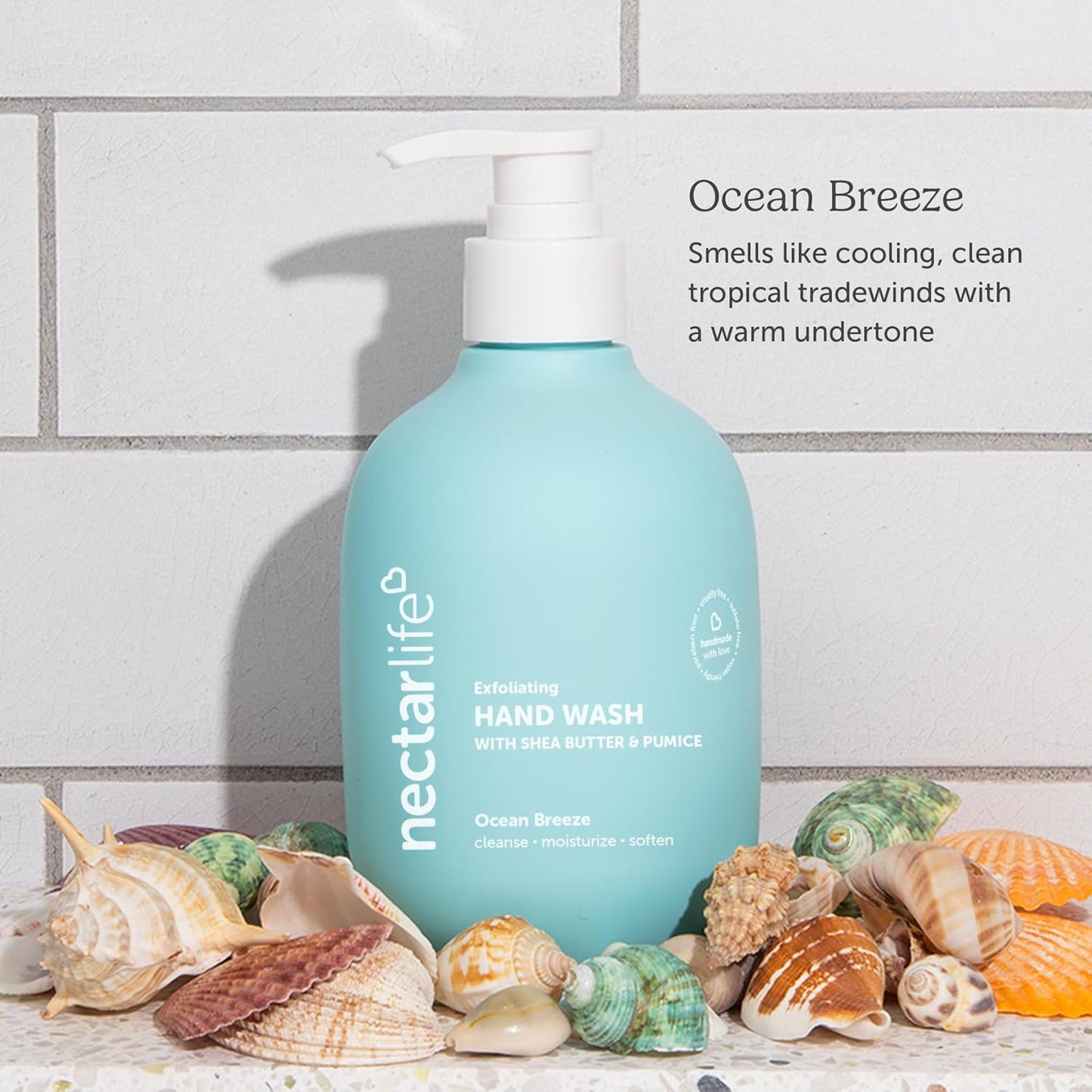 Nectar Life Exfoliating & Moisturizing Hand Wash 3-Pack, Volcanic Pumice for Hand Scrub, Shea Butter Softens Hands, Clean Vegan Ingredients, Ocean Breeze Scent