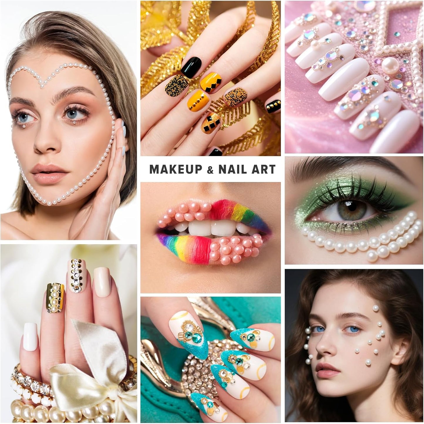 80g Mix Flatback Pearls and Rhinestones for Crafts Pink White Mixed Size 2mm-10mm Half Round Pearls Rhinestones for Nail Art Tumblers Shoes DIY Bedazzling with Tweezers Wax Pen