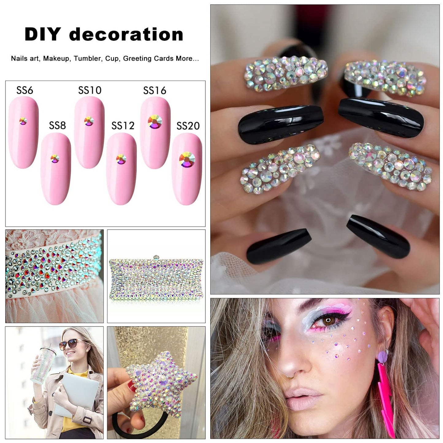 4240Pcs Flatback Crystal Ab Rhinestones Glass Gems for Nail Art Jewels Makeup Tumblers Shiny Round with Tweezers and Picking Pen (SS6~SS20 Set)