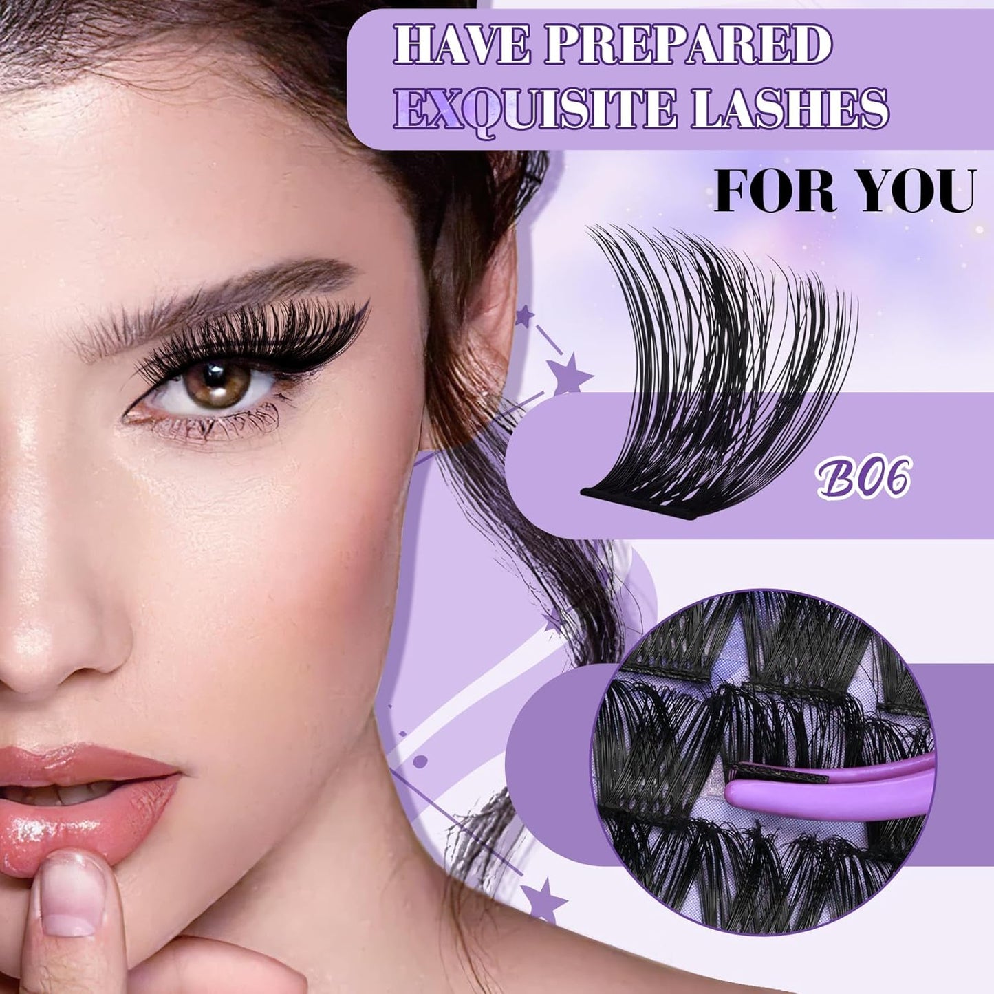 Lash Extension Kit B06 Eyelash Extension Kit B&Qaugen DIY Lash Extension Kit 156 PCS Lash Clusters 8-18mm Cluster Eyelash Extensions Kit with Lash Bond and Seal Lash Applicator Tool (Kit,B06)