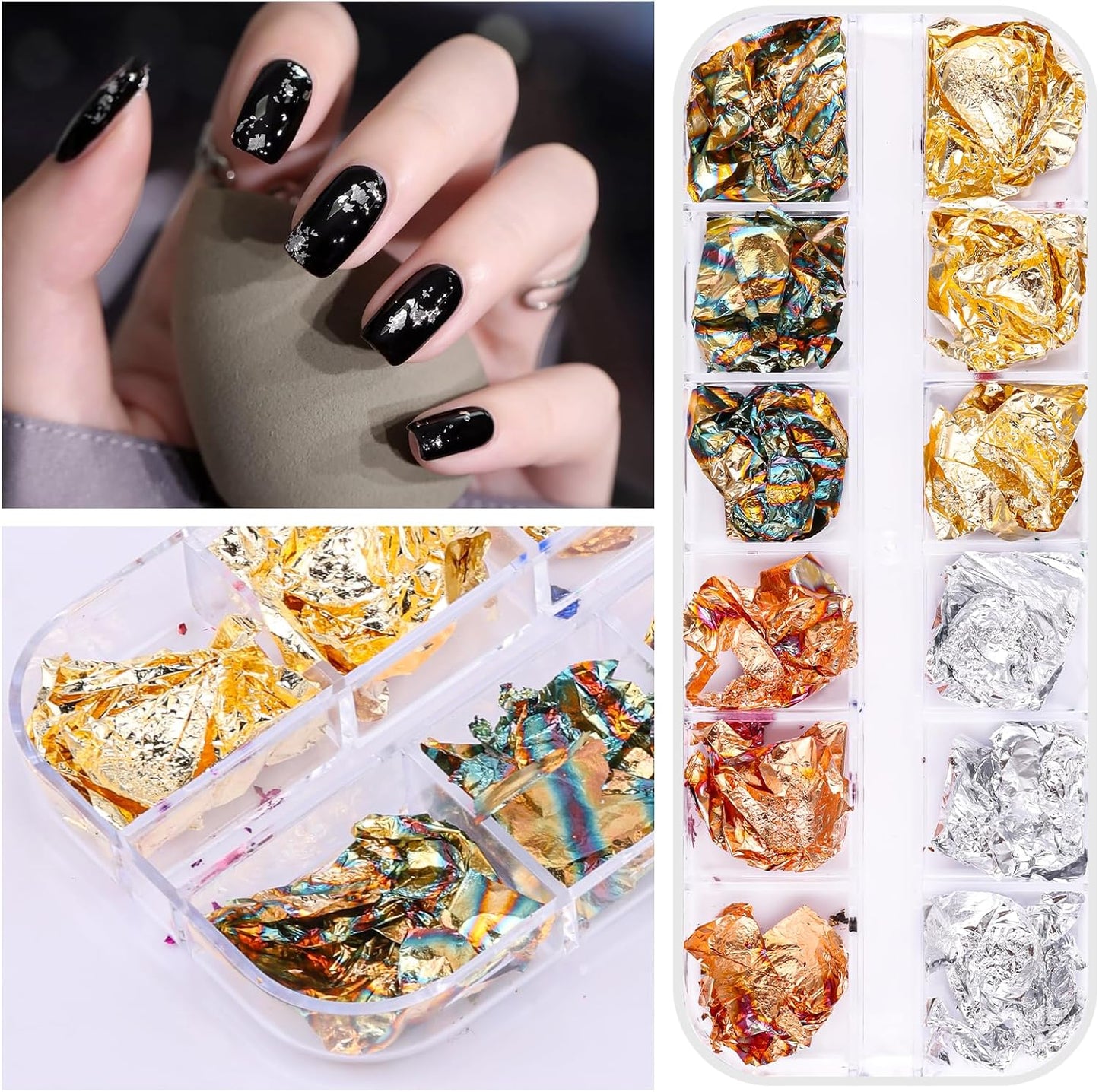 5 Boxes 60 Colors Holographic Nail Glitter Foils Kit, Nail Foil Flakes Laser, 3D Irregular Thin Foil Nail Art Flakes Design Nail Sequins Supplies for Manicure Body Makeup Craft DIY