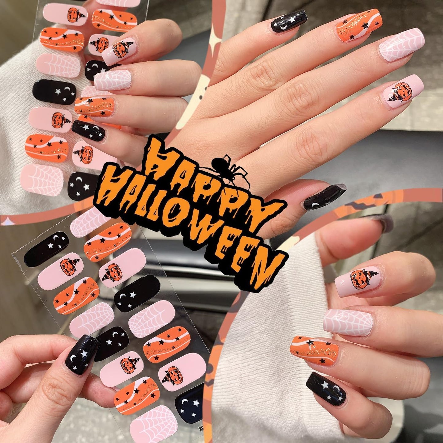6 Sheets Spider Web Nail Polish Strips Full Wraps Halloween Gel Nail Stickers for Nail Art Self-Adhesive Ghost Spider Black Cat Nail Polish Stickers Pumpkin Bat Gel Nail Strips for Women