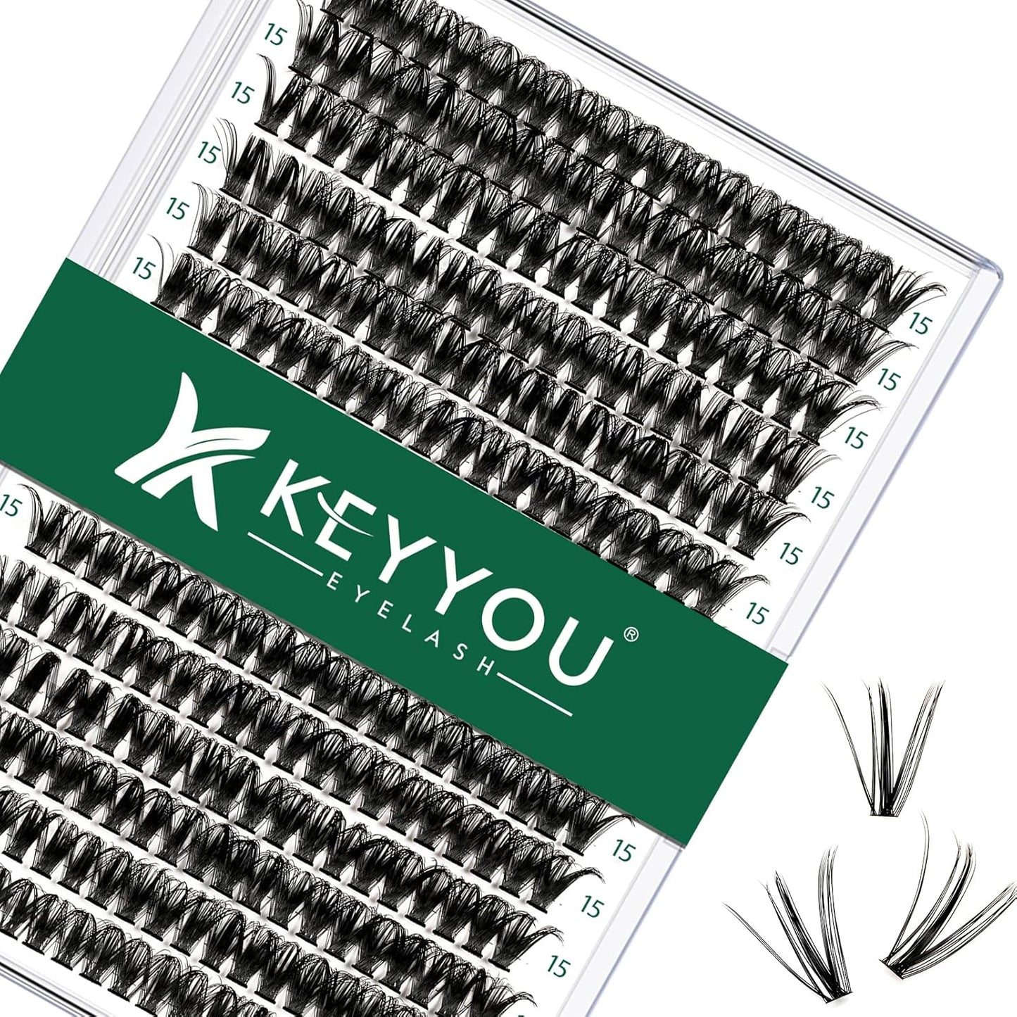 Lash Clusters 300pcs Individual Lashes 50D 0.07C Curl 15mm DIY Eyelash Extension KEYYOU Large Tray Volume Soft&Natural Cluster Lashes(50D-0.07C,15)