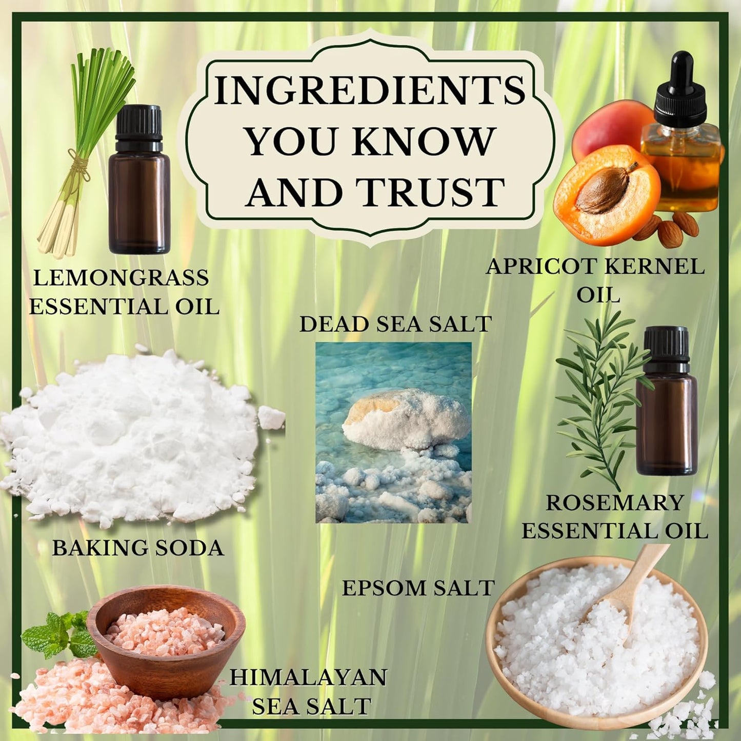 | 6 Lemongrass Rosemary Self Care Gifts for Women, Aromatherapy Epsom Salt Bath Soak, Lavender Soap, Bath Bombs, Bath Salts with Plant Based Loofa Dry Brushing Body Brush Gift