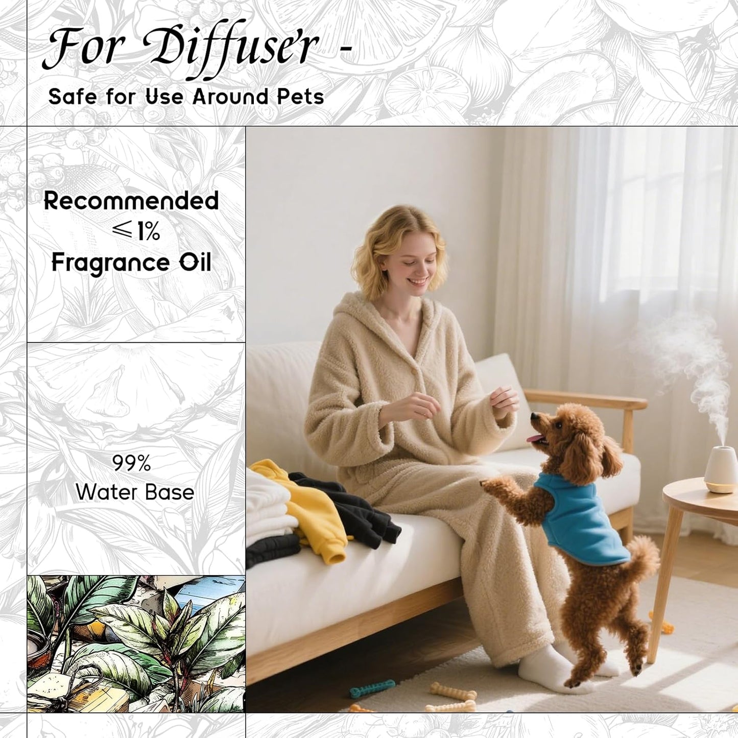 HIQILI White Tea Fragrance Oil for Essential Oil Diffuser, DIY Candle & Soap Making, Blend to Perfume & Air Freshener Spray - 1 Fl Oz