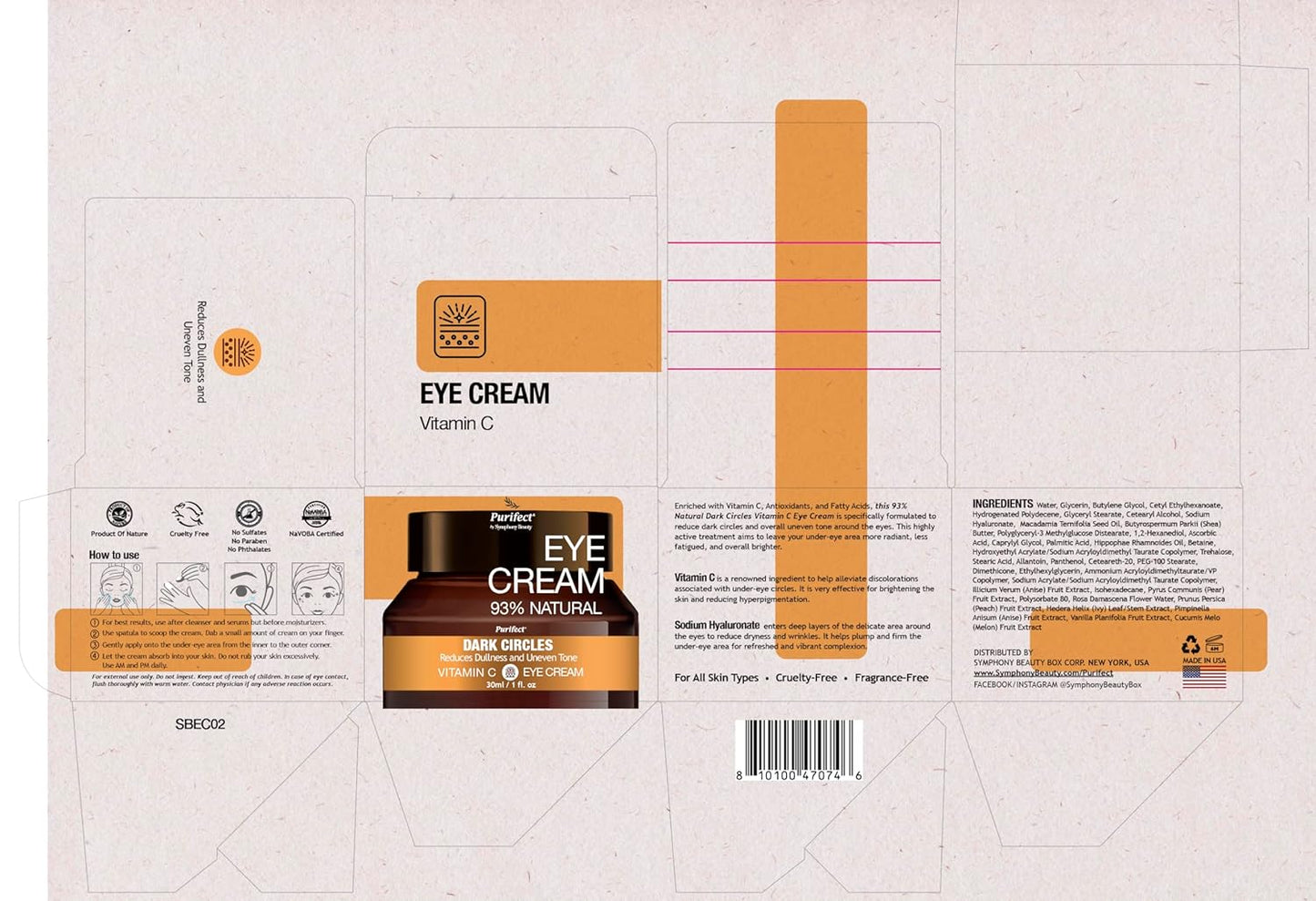 Made in USA Natural Purifect Eye Creams - 30ml (Purifect Dark Circles Vitamin C Eye Cream)