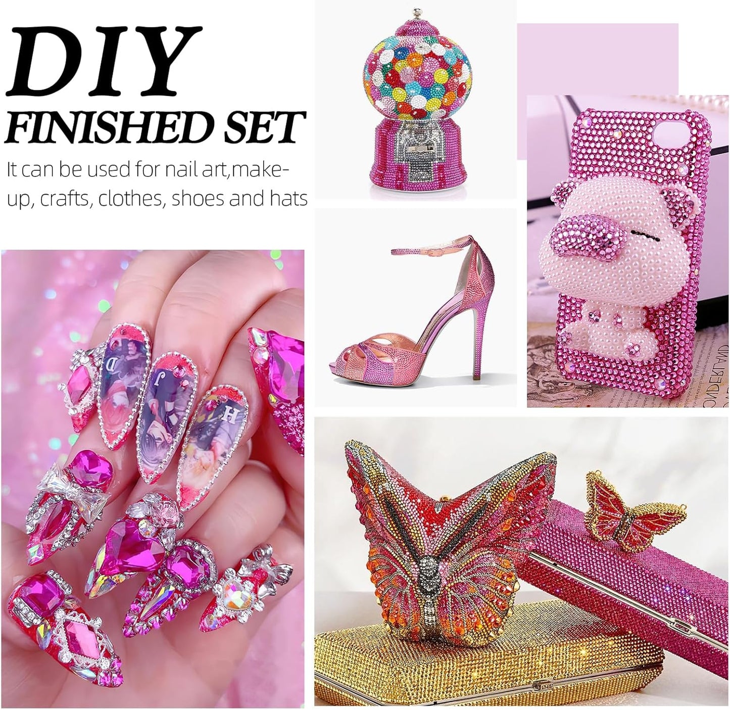 Fuchsia Flatback Rhinestones, Glass Rhinestones for Nail Art and Craft, Glue Fix, Loose Crystal Gemstones(Fuchsia, SS16, 1440pcs, 3.8-4.0mm)