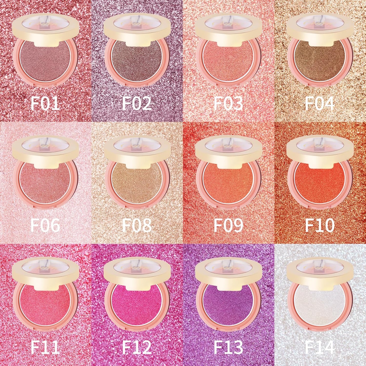 Oulac Orange Luminisers Powdery Blusher for Cheeks Face Glow,Brighten Skin As Highlighter Makeup, Shimmer Blusher,Buildable and Vegan Cosmetics,4.8g F10 Tangerine Tango