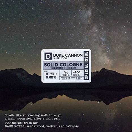 Duke Cannon Supply Co. Solid Cologne for Men Special Issue Vetiver and Oakmoss (Fresh Air, Sandalwood) - Concentrated Balm, Travel-Friendly Tin, 1.5 oz