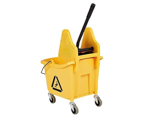 Amazon Basics Rectangular Floor Cleaning Mop Bucket with Sturdy Down Press Wringer Combo, 35-Quart, Yellow