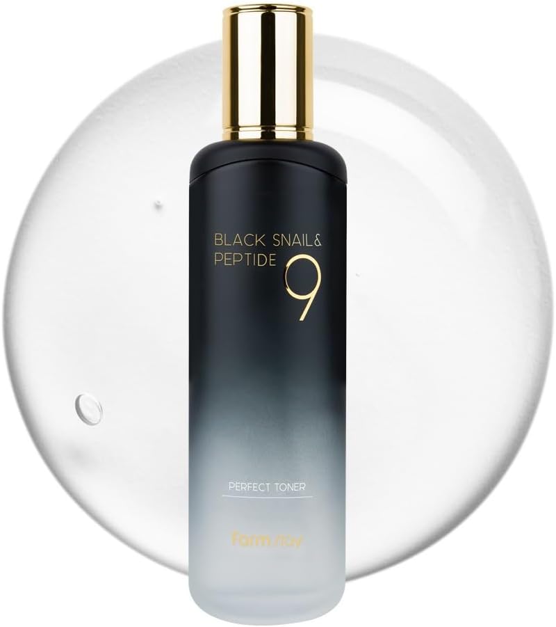 Farmstay Black Snail & Peptide 9 Perfect Toner, Snail Mucin Toner for Elastic & Glow Skin, Moisturizing & Anti-Aging, Smooths & Refine Skin Texutre, Korean Skin Care, for Women & Men, 4.05 Fl. Oz
