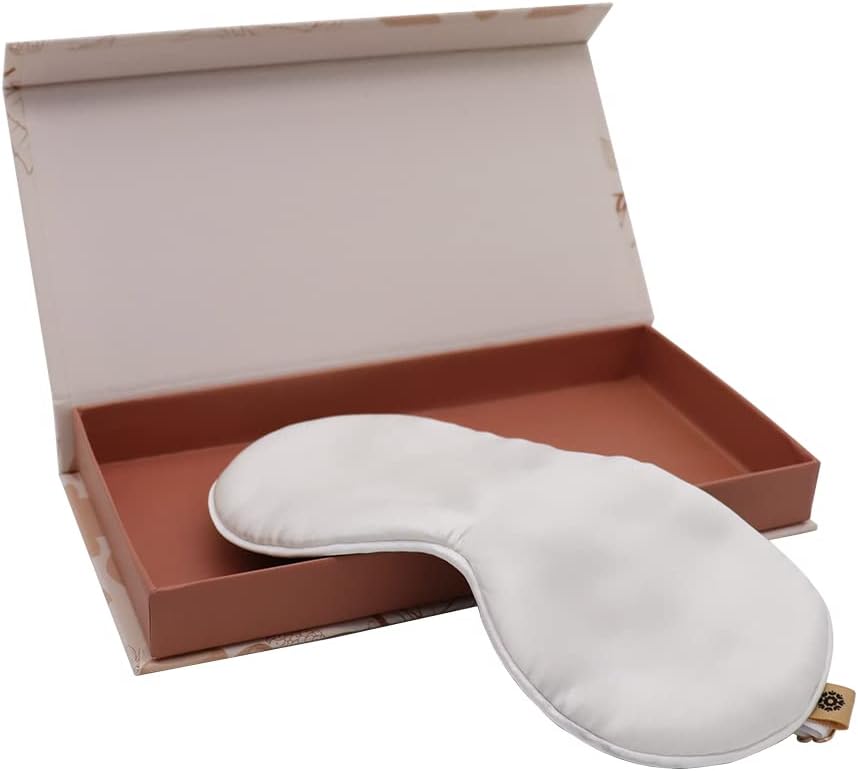 Premium Handcrafted 25 Momme Mulberry Silk Eye Mask for Sleeping (Natural White)