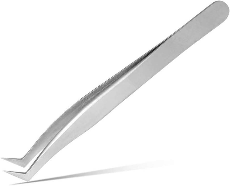 Volume Eyelash Extension Tweezer - FEITA Professional Angled Curved Pointed L-Shaped Precision Tweezers for 3D 4D 6D Lashes Extension - Silver