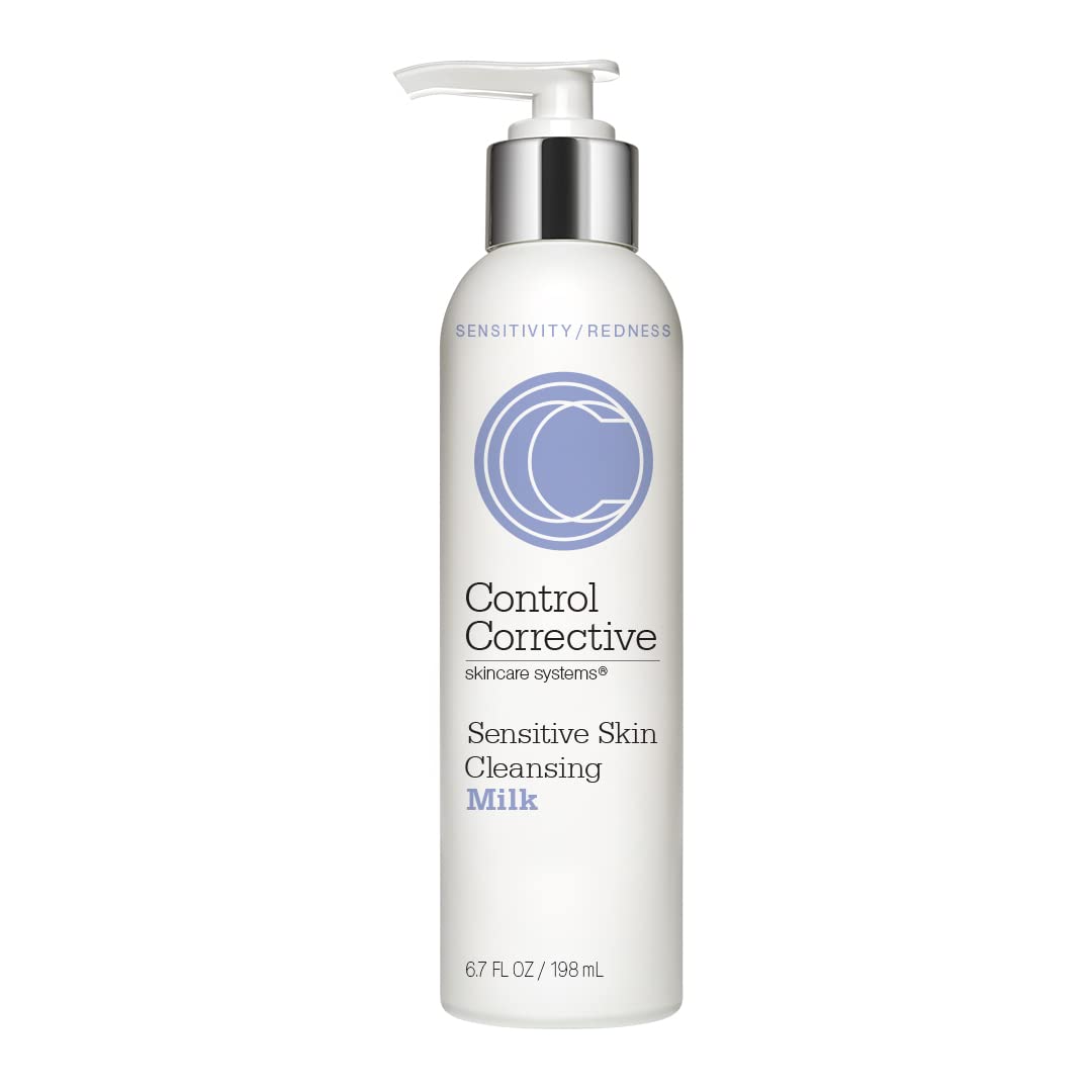 CONTROL CORRECTIVE Sensitive Skin Cleansing Milk, 6.7 Oz - Creamy, Calming Cleanser With Soothing Liden Flower, Gentle, Comfrey, Aloe Vera, Chamomomile Extracts, Removes Make-Up & Daily Build Up