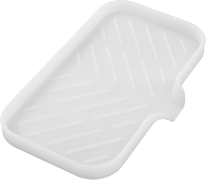 Silicone Bathroom Soap Dishes with Drain Spout-Bathroom and Kitchen Sink Organizer,Sponge Holder,Dish Soap Tray,Perfect for Dispenser,Scrubber,Bottle,Cup on Counter Translucent 9.6"×5.3"