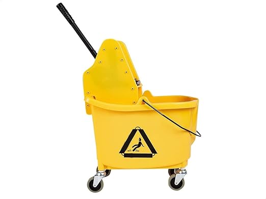 Amazon Basics Rectangular Floor Cleaning Mop Bucket with Sturdy Down Press Wringer Combo, 35-Quart, Yellow