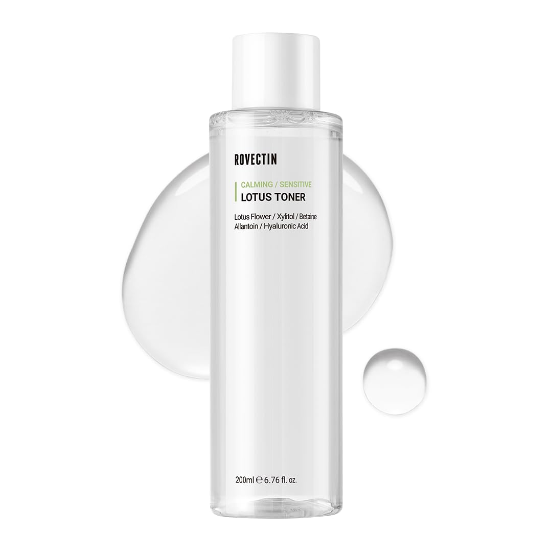ROVECTIN Calming Lotus Water Toner - pH4.7 Extra Soothing and Hydrating for Trouble Care | 40% Lotus Flower Extract for Purifying | Hyaluronic Acid, Alcohol-Free, Vegan, K-Beauty (6.76 fl. oz, 200ml)