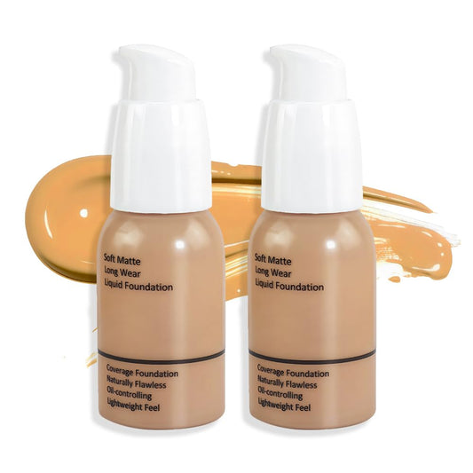 2Pcs Matte Liquid Full Coverage Foundation, Flawless Soft Matte 24HR Oil Control Full Coverage Foundation Makeup for Women, Long-Lasting Waterproof Full Coverage, 03# Buff Beige (03+03, Pack of 2)