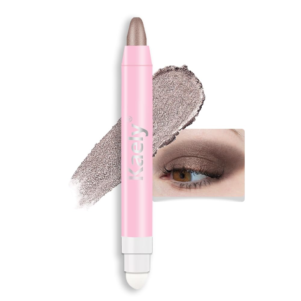 evpct 1Pcs Taupe Shimmer Cream Eye Shadow Brightener Sticks for Eyes Waterproof Pigmented, Double Ended Cream Eyeshadow Stick Pencil Pen with Applicator, Eye Shadow Palette Highlighter Makeup 19