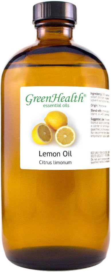 Lemon Essential Oil - 16 fl oz (473 ml) Amber Glass Bottle - 100% Pure Essential Oil - GreenHealth
