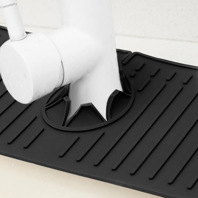 Big Size Kitchen Sink Splash Guard, 24in Faucet Mat Splash Catcher, Handle Drip Catcher Tray, Multipurpose for Kitchen Dish Drying Mats Sponge Holder (black)