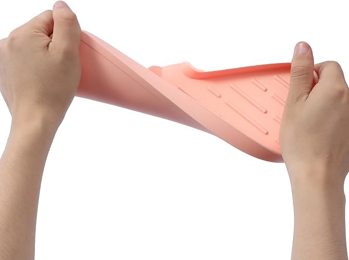 Silicone Bathroom Soap Dishes with Drain Spout-Bathroom and Kitchen Sink Organizer,Sponge Holder,Dish Soap Tray,Perfect for Dispenser,Scrubber,Bottle,Cup on Sink or Counter-Pink 12"×4"