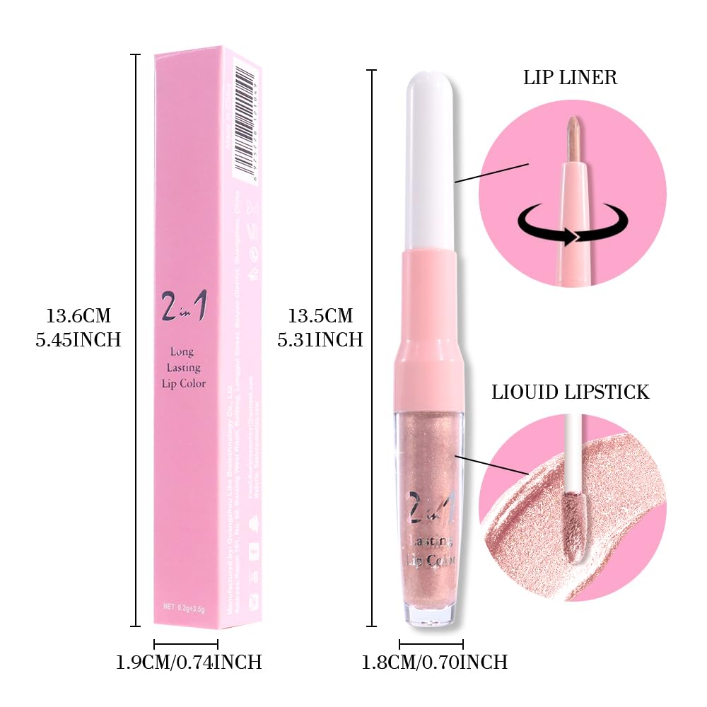 evpct Champagne Gold Metallic Glitter Lip Liner and Lipstick Combo Lip Gloss Stain Set Makeup for Women Long Lasting Waterproof 24, Blonde Frosted Metallic Shimmer Glossy iridescent Liquid Lipstick 05
