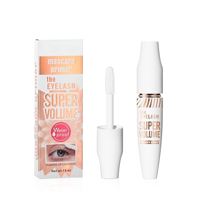4D White Mascara Primer for Eyelashes Set, Super Volume Curly Thick Waterproof Non-Smudged Long lasting Charming Voluminous Lash for Women Cruelty Free Vegan Eye Makeup (D-1Pc White mascara, D)