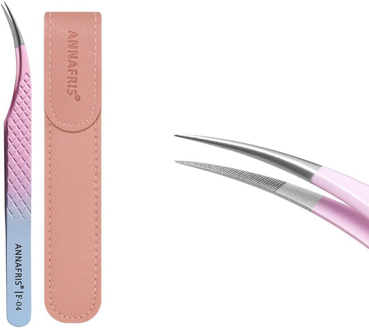 Eyelash Extension Tweezers,Fiber Tip Grip Boot Volume Lash Tweezers,Professional Pointed Lash Extension Tweezers for Easy Lash Application and Removal-F04